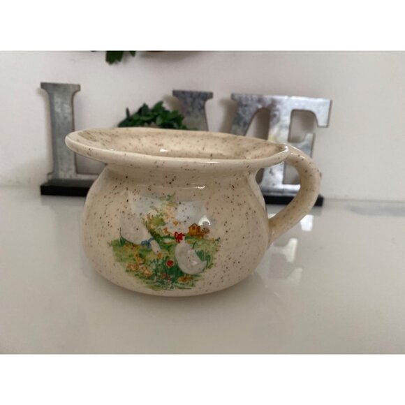 Vintage Stoneware Handled Child' s Camber‎ Pot with Geese Motif - Picture 11 of 16